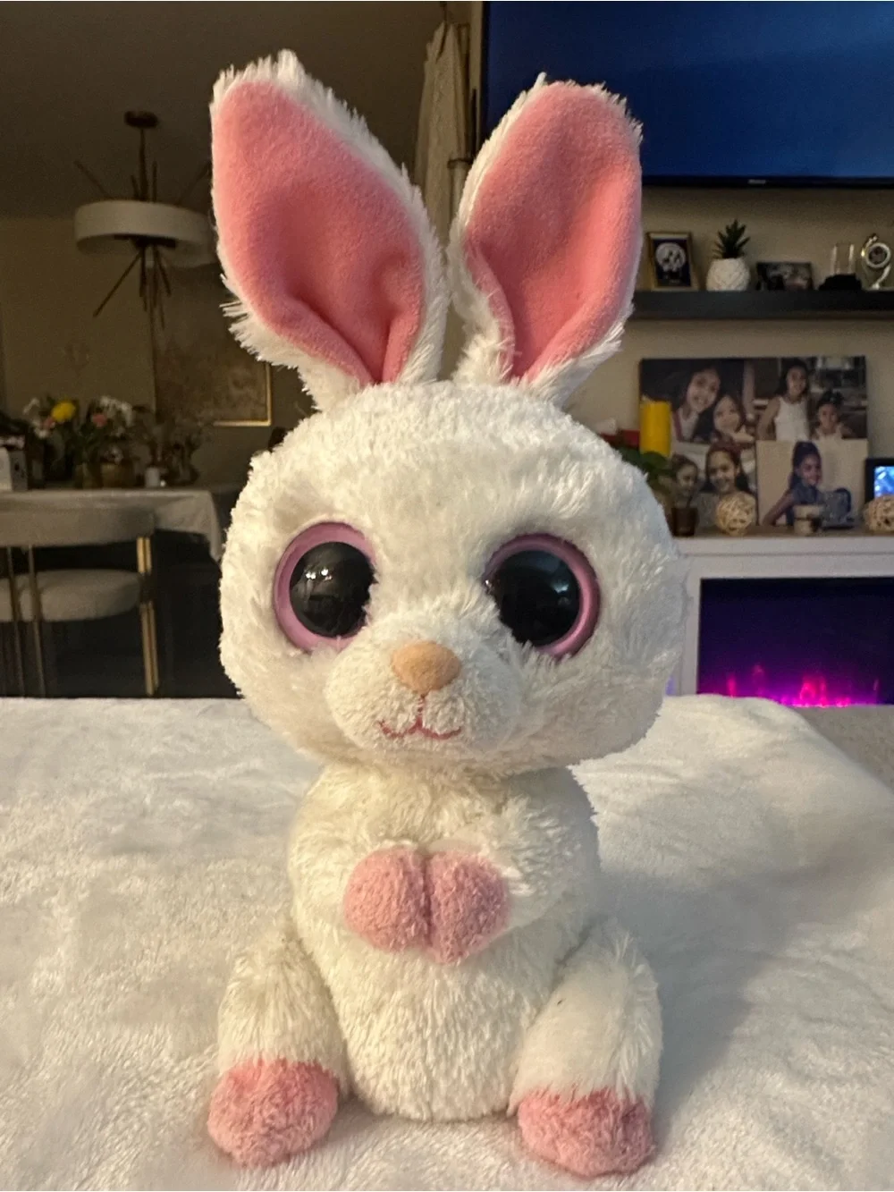 Ty White & Pink Bunny Plush Small Pet Toy